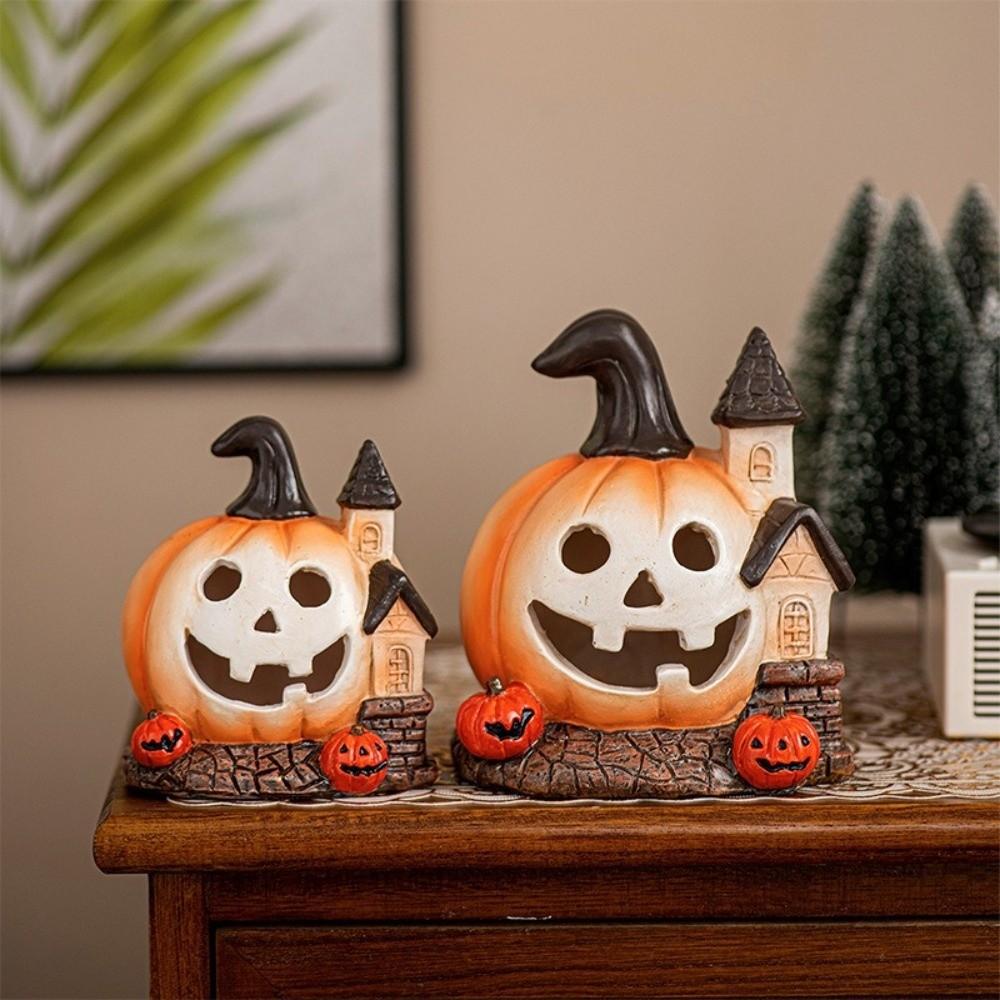 Resin Halloween Pumpkin House Scary Haunted House Ornaments Pumpkin Sculpture  Festival Decor