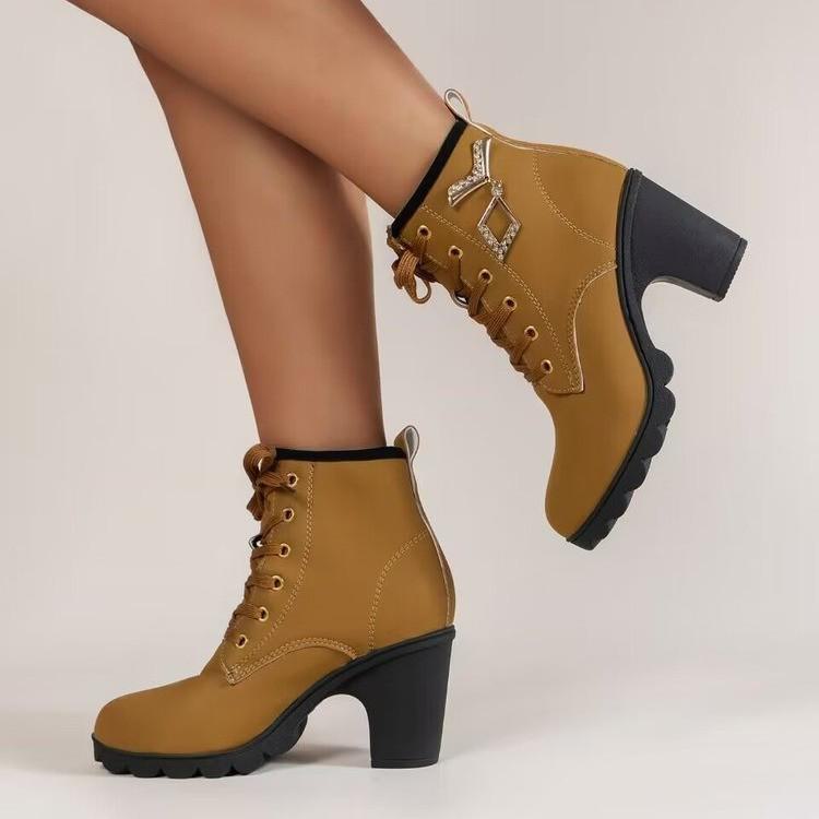 

2023 Новые женские ботинки Martin с круглым носком и шнуровкой — модные кожаные ботинки с толстым каблуком и коротким бочонком 36 чёрный