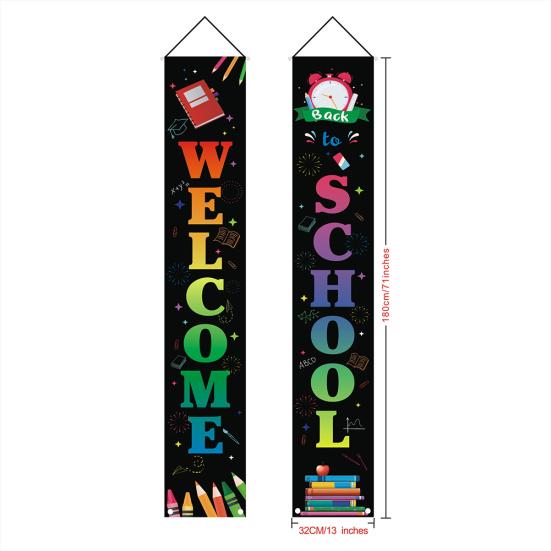 2Pcs Back To School Colorful Welcome Couplet Banner Door Wall Hanging Sign Flag