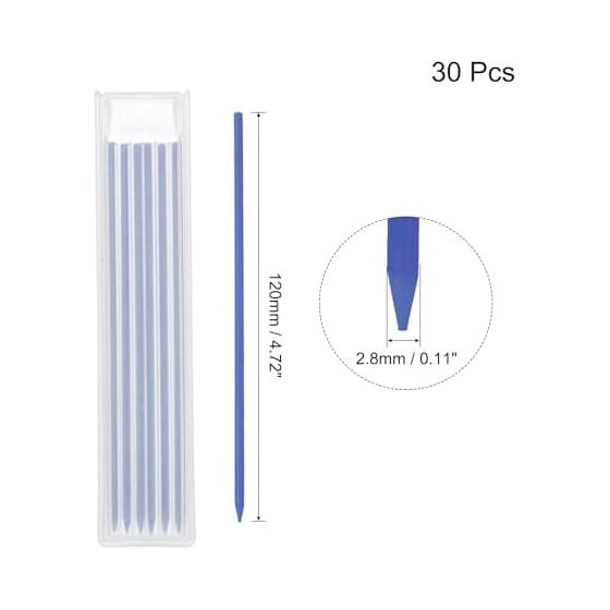Uxcell 30pcs Carpenter Pencils Refills, Mechanical Pencil Lead, 2.8mm, for Construction, Marking, Woodworking, Deep Holes, Blue Graphite, Durable,