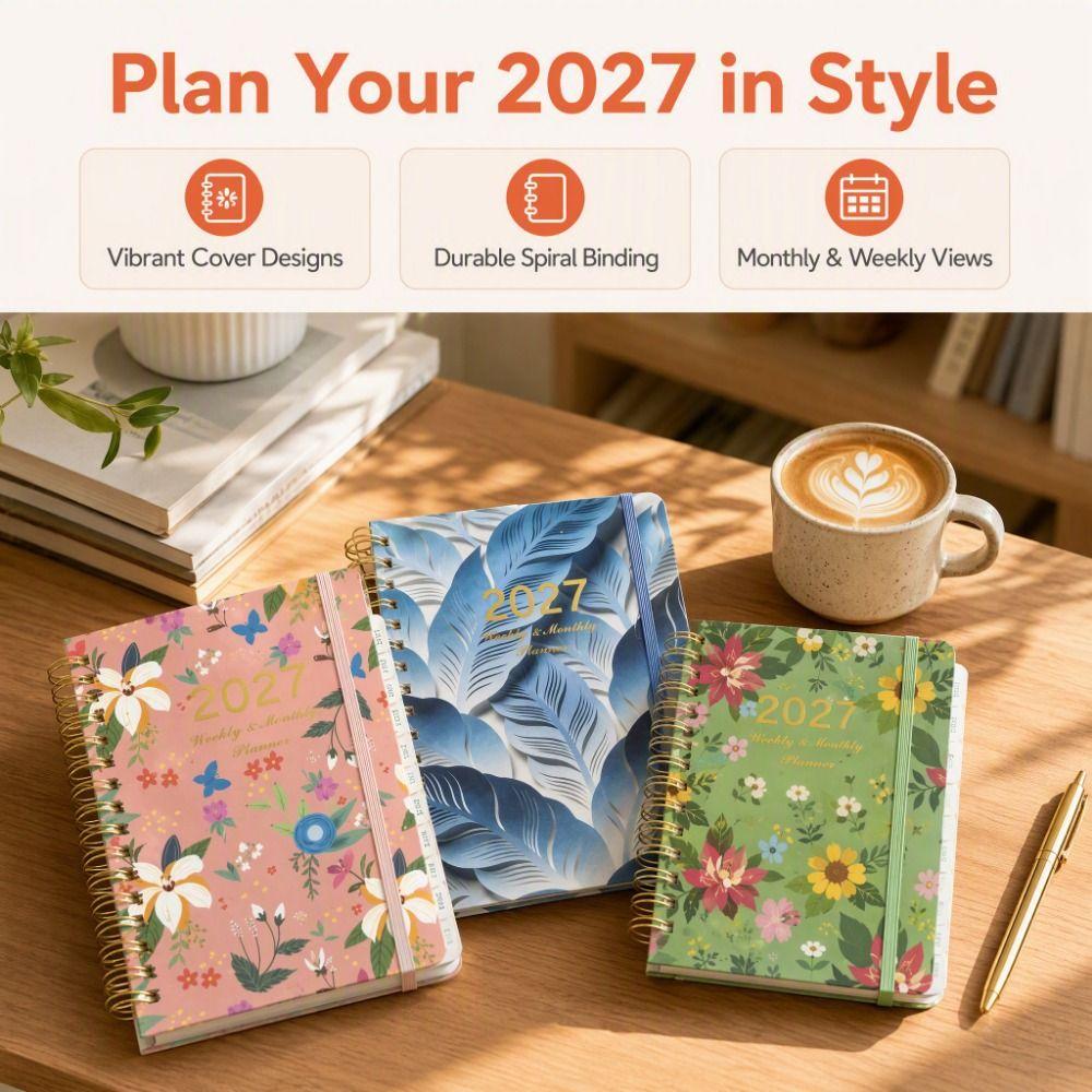 Spiral Bound Floral Spiral Notebook Floral Pattern Schedule Book for Work Office School Supplies