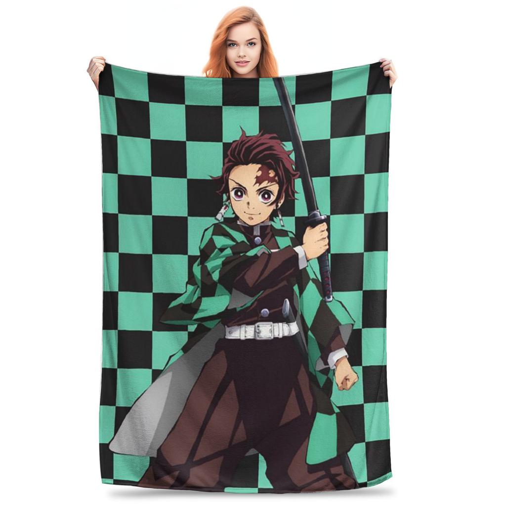 Demon Slayer Plush Kimetsu No Yaiba Kamado Tanjirou Anime Blankets Flannel Sofa Throw Blanket for Bedding Throws Bedspread Quilt