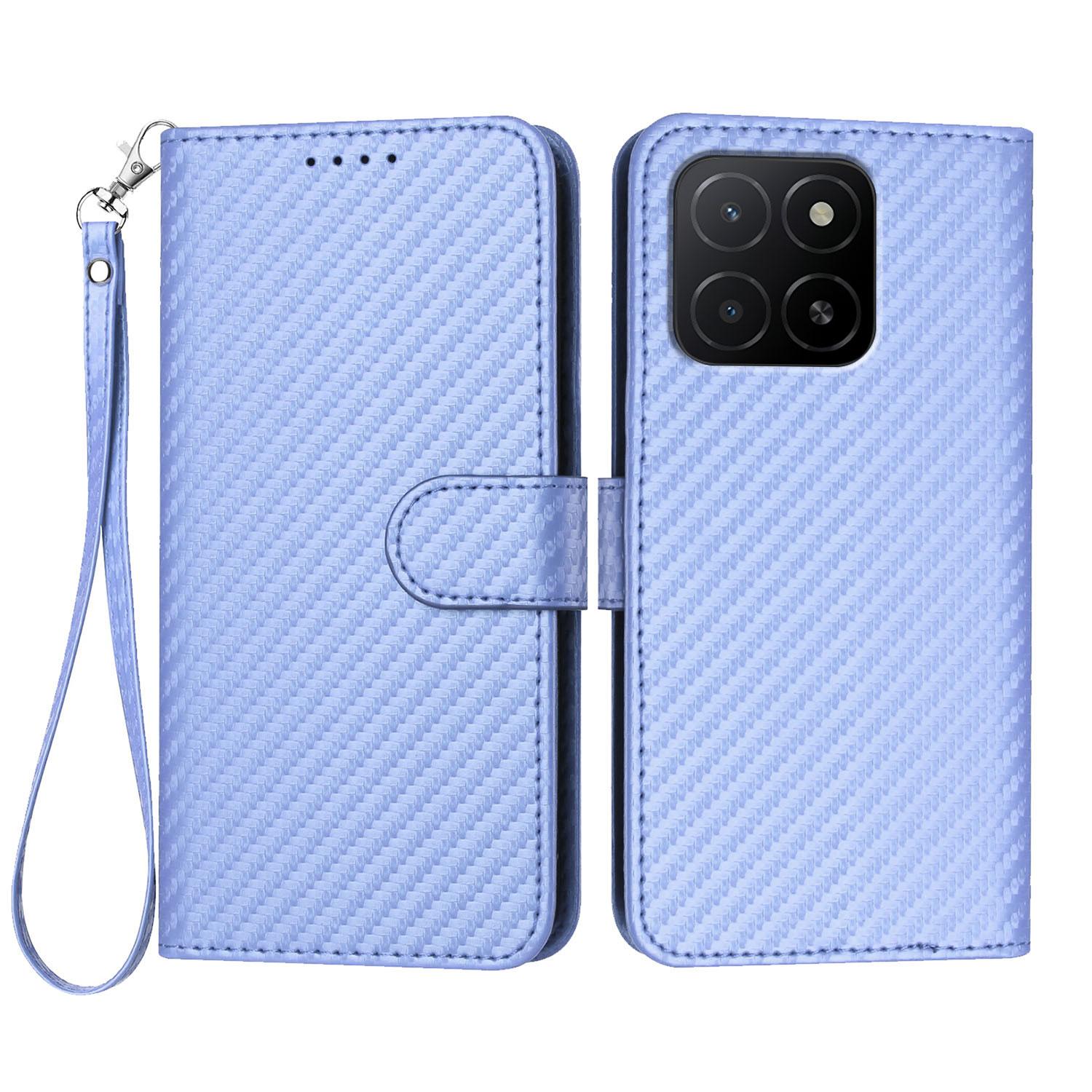 

For Honor X5b Plus/Honor X5b Wallet Case with Strap Carbon Fiber Texture Leather Mobile Cover Purple