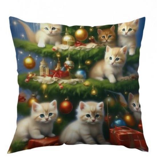 Christmas Cute Pet Series Printed Cushion Covers Super Soft Short Plush Printed Sofa Decorative Cushion Covers for Home