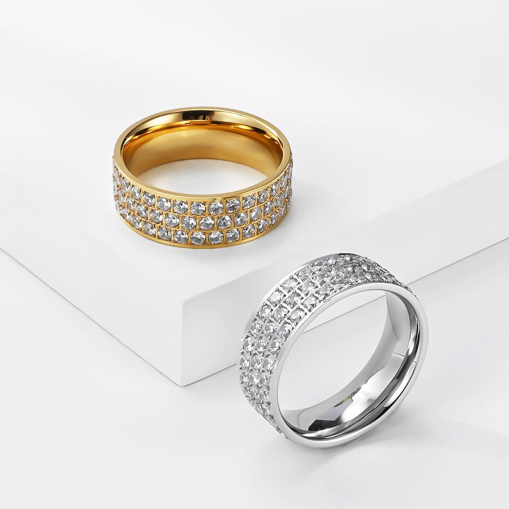 Style European and American Popular Jewelry Three Rows Full of Diamond Rings Men and Women Light Luxury Fashion High Sense Index Finger Ring 2026