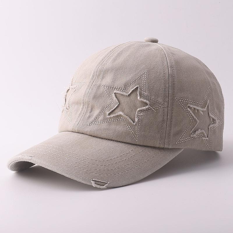 Pure Cotton Denim Washed Double Five-pointed Star Baseball Cap American Casual Hole Cap
