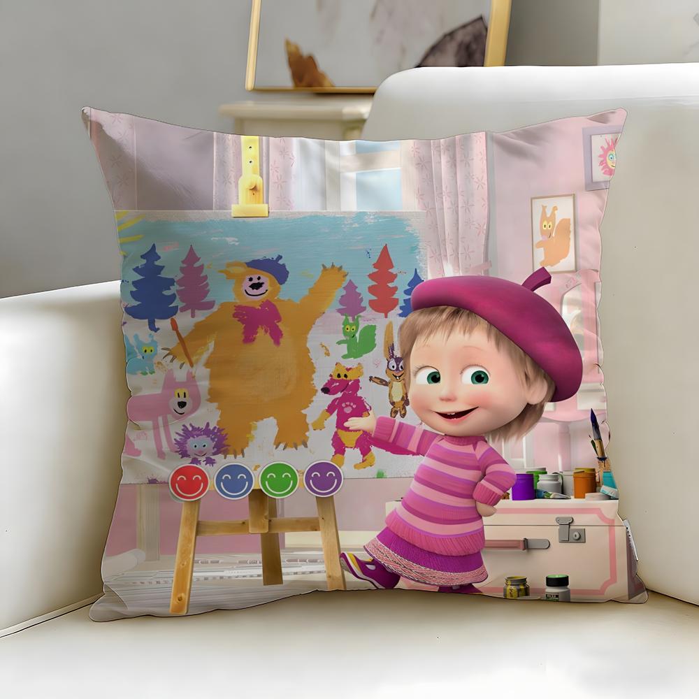 Klassische Zeichentrickfigur Mascha und der Bär Kissenbezug Weich Leicht zu waschen Kissenhülle Vielseitig für Sofa Bett Reise und Büro