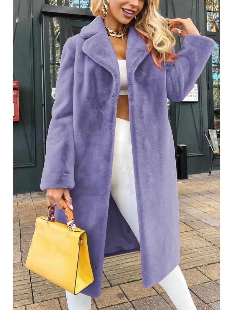 2024 Autumn/Winter Women's Fashion Lapel Tie-Up Plush Long Coat