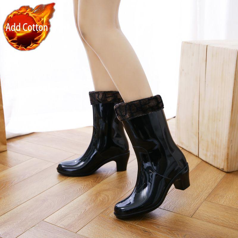 

Женские резиновые сапоги на высоком каблуке, до середины икры, водонепроницаемые, нескользящие, в корейском стиле, модные аксессуары для улицы 36