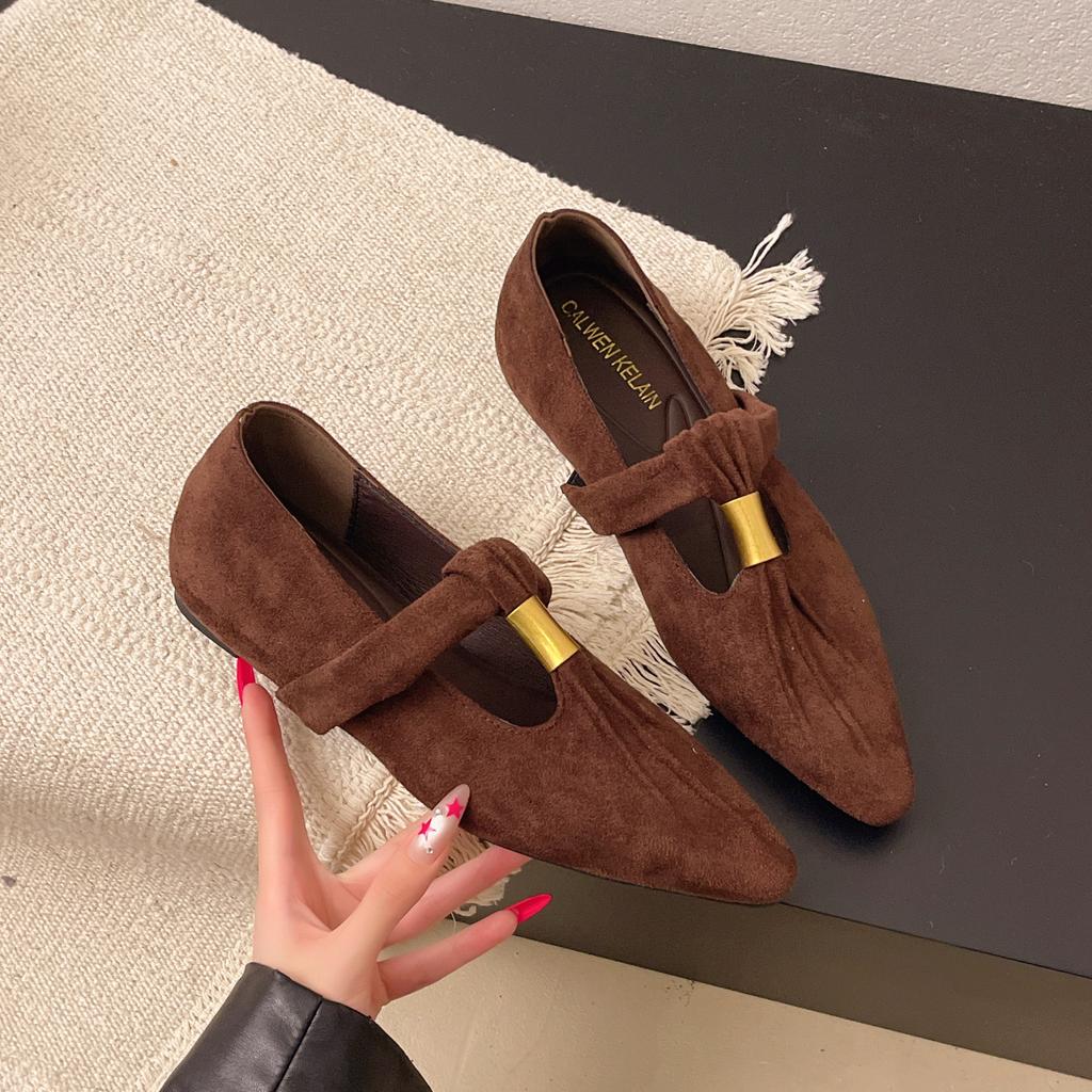 2025 Spring and Autumn New French Shallow Mouth Inner Increase Retro Mary Jane Shoes Women's Flat Single Shoes One Word with Ballet Shoes