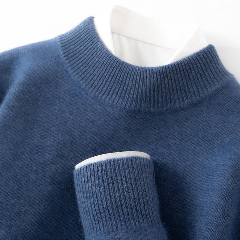 Men's High Neck Cashmere Sweater - Long Sleeve, Solid Color, Loose Knit Pullover for Autumn & Winter
