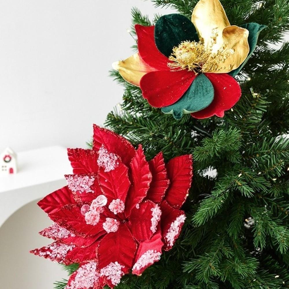 Large Glitter Artificial Christmas Flower Beautiful Xmas Tree Ornaments  Party Supplies