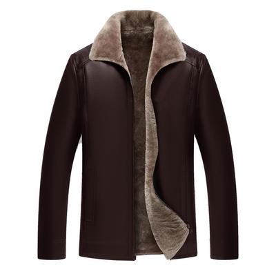 Autumn New Fur One-piece Retro Men's Leather Jacket Leather Jacket Dad's Casual Velvet Thickened Jacket for Men