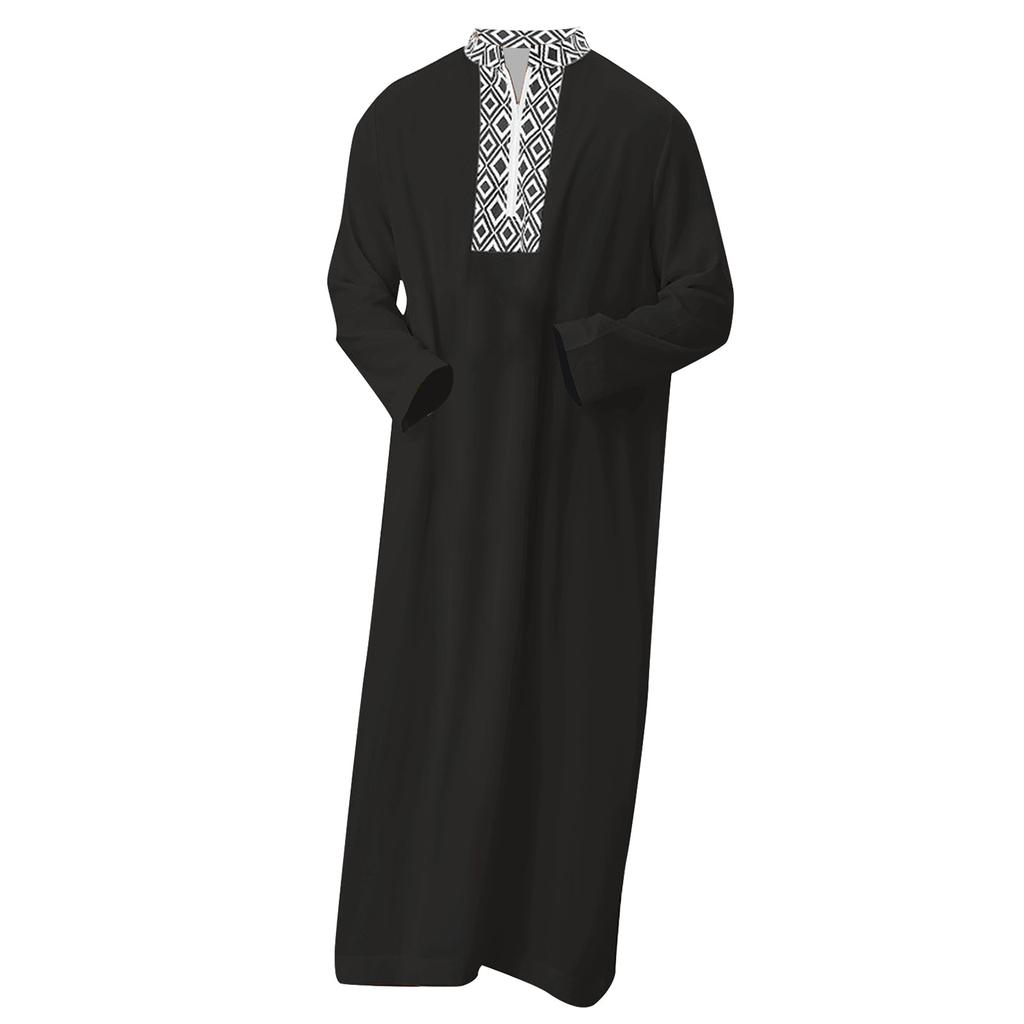 Toga Lunga da Uomo a Vestibilità Larga con Zip Frontale Collo a Camicia Tradizionale Islamico Thobe Kaftano Manica Lunga Completa Abbigliamento Casual
