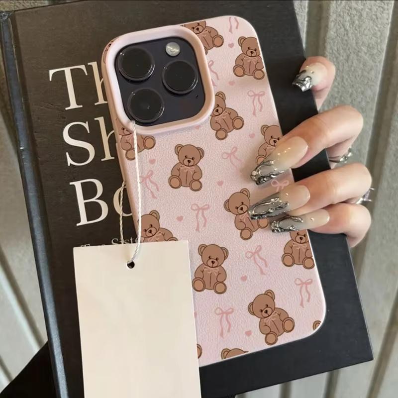 Cute Bow Bear Pattern Phone Case For iPhone 17 16 15 14 13 12 11 Pro Max 16E 17 Air 15 14 Plus X XR XS Max Protection Soft Cover