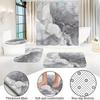 Elegant Marble Design Bathroom Set: Waterproof Shower Curtain, Toilet Seat Cover, Non-Slip Rug, And 12 Hooks - Polyester Fabric,