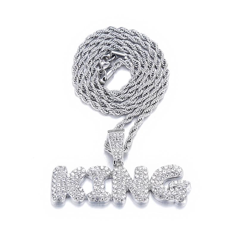 Men's Hip-Hop Diamond-Studded KING Pendant Necklace