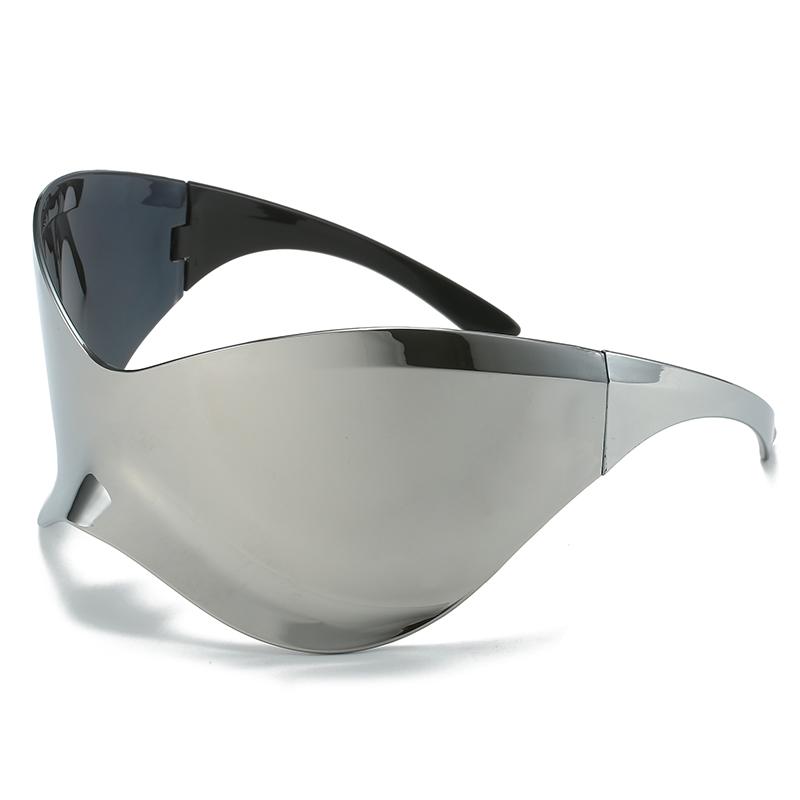 Oversize Punkowe Gogle Okulary Przeciwsłoneczne Damskie Męskie Luksusowa Marka Projektant Y2K Srebrne Sportowe UV400