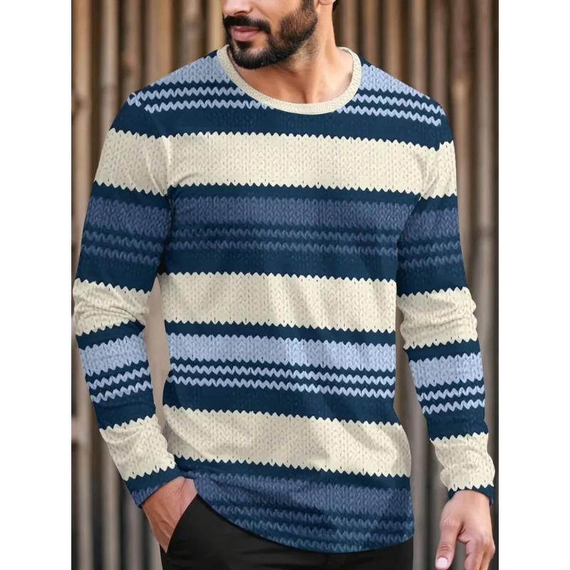 Men's 3D Printed Crew Neck Long Sleeve T-Shirt Fashion Versatile Trend Breathable Casual