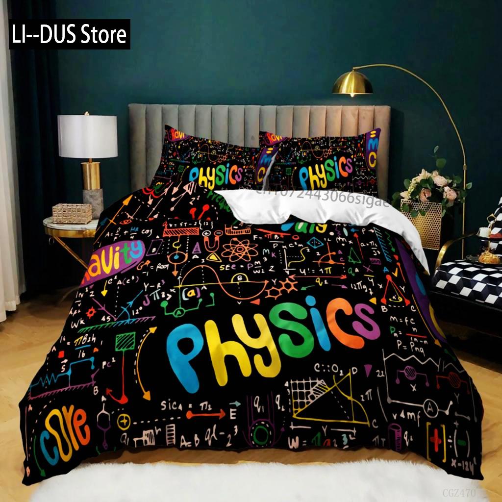Comforter Formula Mathematical Formula Geometric Patterns Bedding Set For Kid Boy Microfiber 2/3Pcs Queen Size