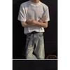 Men's Black Wfle Knit Crew Neck T-Shirt Casual Oversized Short Sleeve Top