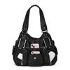 Ladies' Fashionable Retro Lychee Patterned Tote Bag, Large Capacity Washed Multi Pocket Shoulder Bag