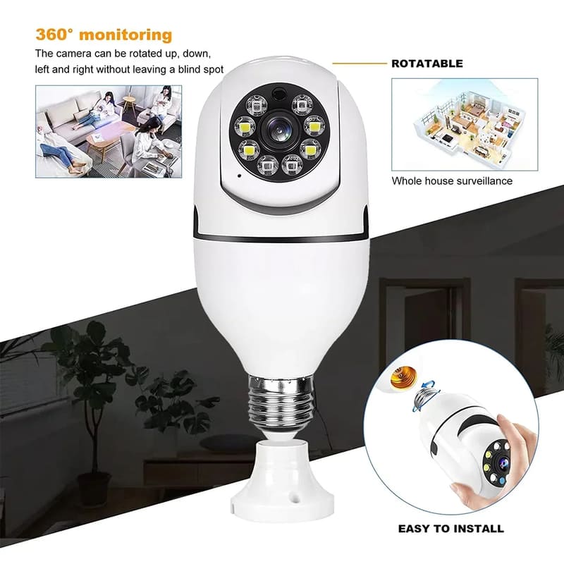 8MP E27 Bulb Wifi Surveillance Camera Indoor 4X Digital Zoom AI Human Detect Full Color Night Vision Wireless Cameras Smart Home