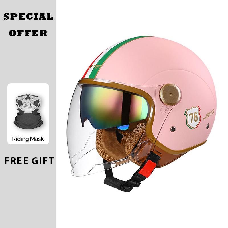 Men Women Motorcycle Helmet Biker 3/4 Open Face Helmet Retro Electric Bike Scooter ABS Shell Moto Jet Helmet DOT Approved