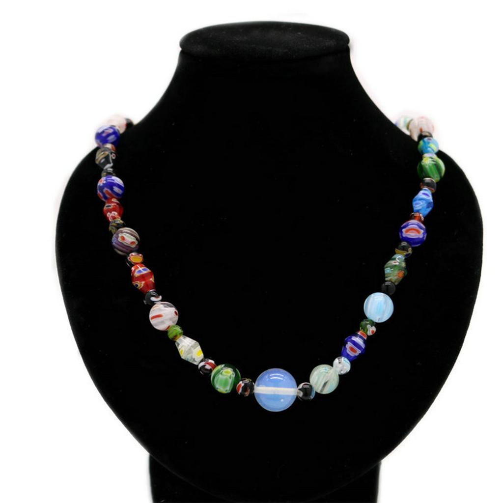 Handcrafted Venetian Millefioris Glass Beaded Necklace Italian Jewelry Accessory for Women Female Opal Bead Accessories