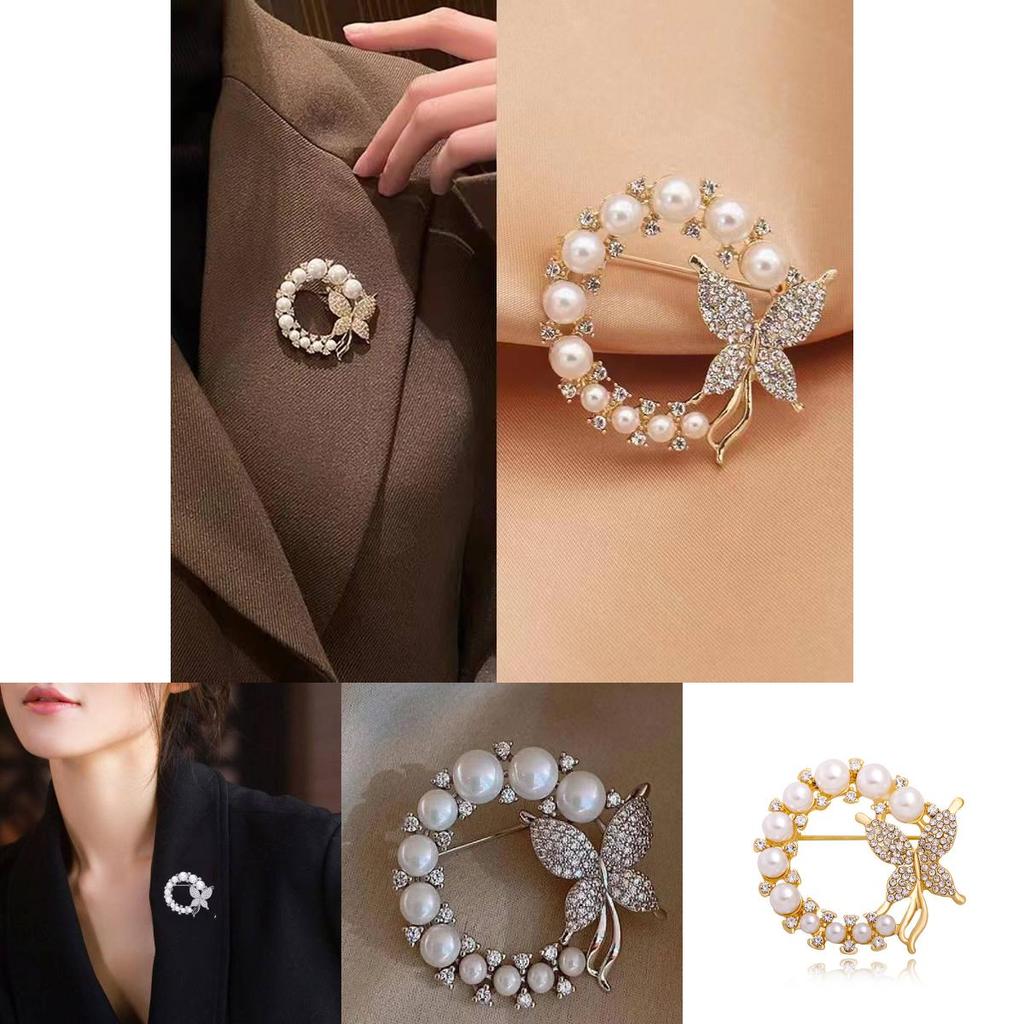 Exquisite Rhinestone And Pearl Butterfly Chest Flower Brooch For Women Korean Fashion Statement Piece