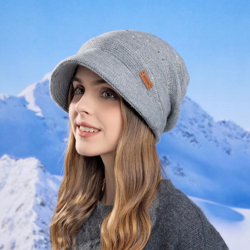 

Soft Knitted Hat Warm Thickened Windproof Design Short Brim Beanie Casual Style Wide Brim Ear Protection Hats світло-сірого кольору