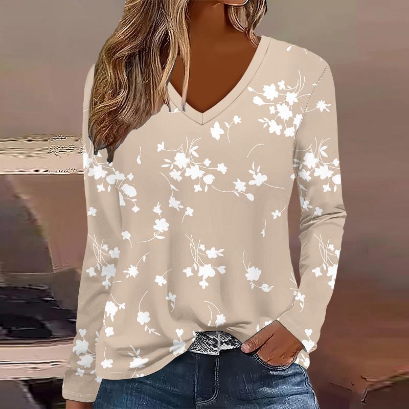 Women's Long Sleeved T-shirt Fashion Flower 3D Printed V-neck Long Sleeve Tops  Autumn Casual Festive Tops For Women Clothing