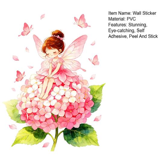 Blomsterfe Vægklistermærke, Store Lyserøde Hortensia Sommerfugl Vægdekorationer, Afskal Og Klæb Vægmaling Kunst til Piger Værelse Soveværelse Børneværelse Legeværelse
