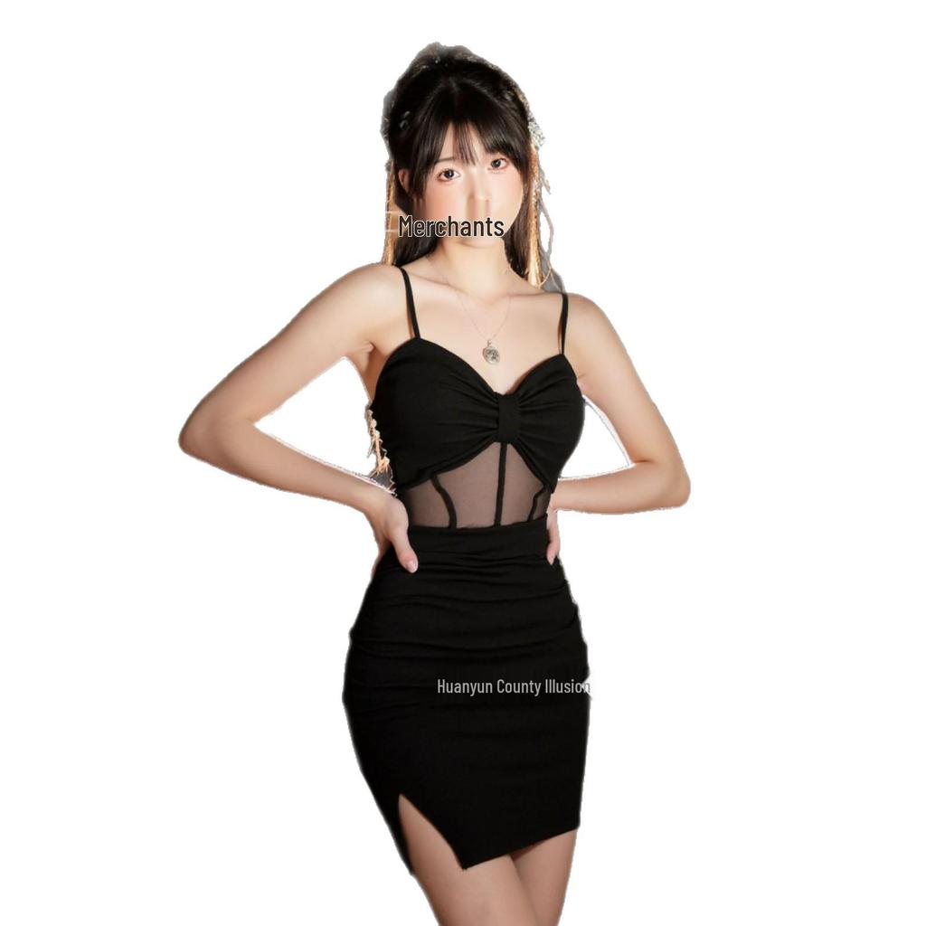 Pure Desire Low-Cut Sexy Nightclub Dress with Chest Pads - Slit Bodycon Mini Skirt