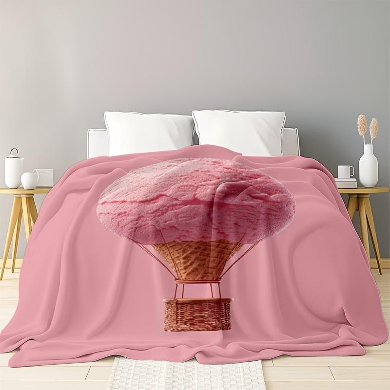 Eiscreme Heißluftballon Muster Flanell bedruckte Decke geeignet für alle Jahreszeiten geeignet für Wohnzimmer Büro Sofa Reisen