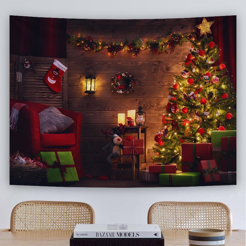 Customizable Christmas Backdrop Nordic-style Cross-border E-commerce Fireplace Tapestry Home Decor Photo Prop Hanging Cloth