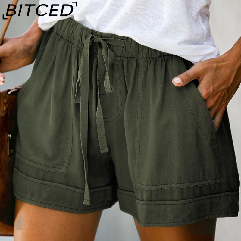 BITCED Damen Lässige Lockere Elastische Taille Übergröße Shorts mit Taschen Hosen