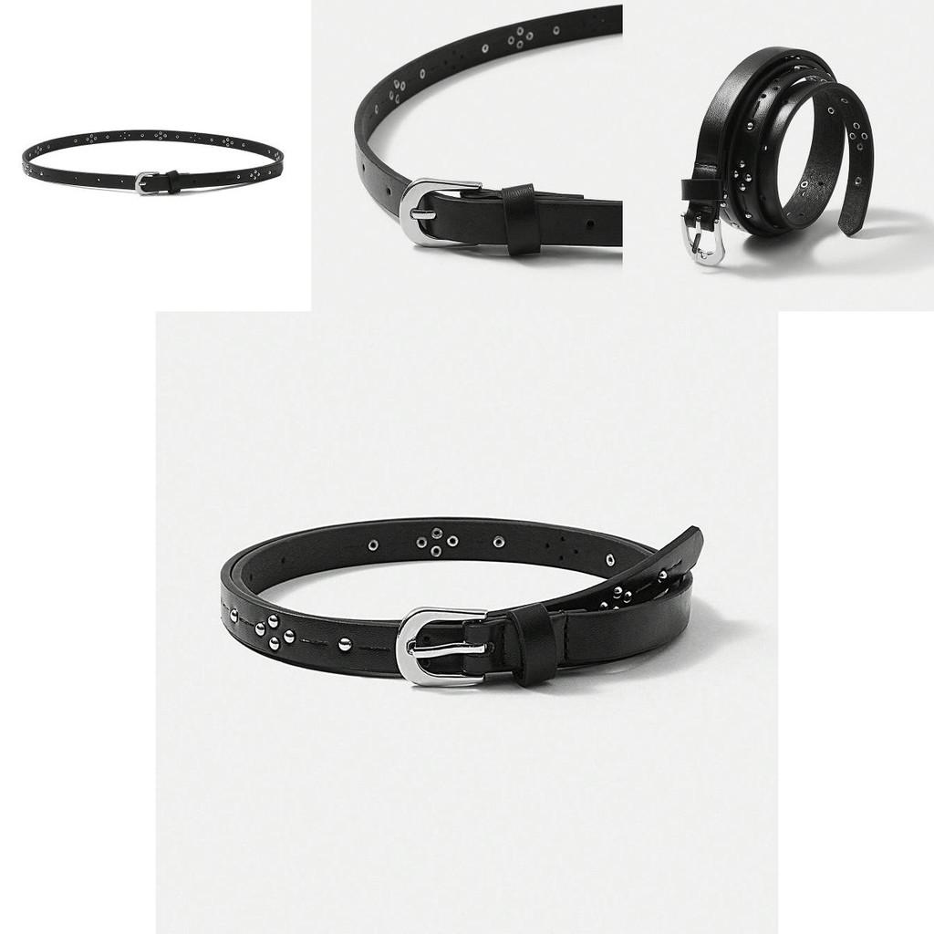 Simple Solid Color Rivet Decoration Women Slim Waist Belt For Casual Dress Up