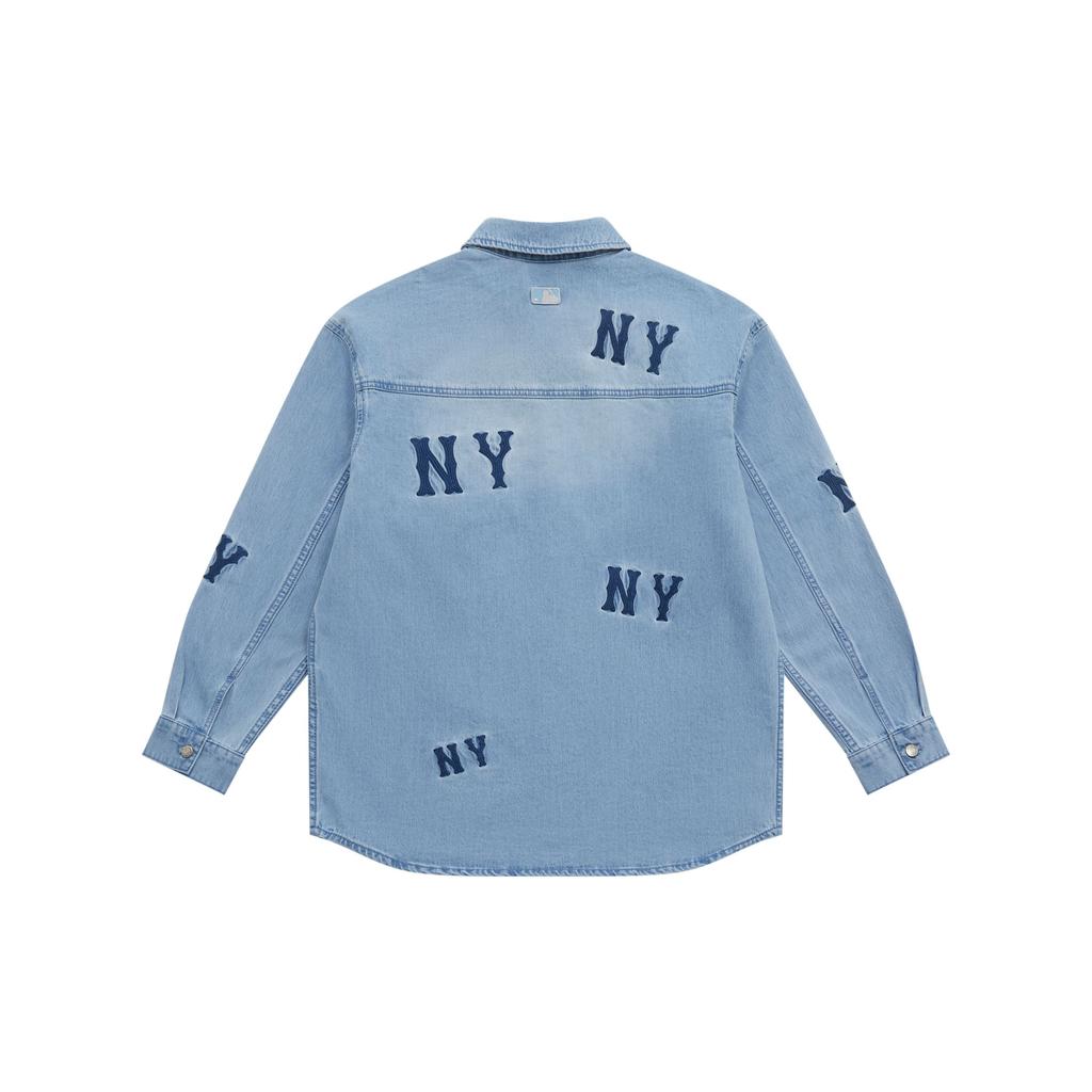 MLB New York Yankees SS25 Loose Simple Versatile Comfortable Casual Fashion Long Sleeve Shirt Unisex Shirts Light-Blue 3ADRG0351-50BLL
