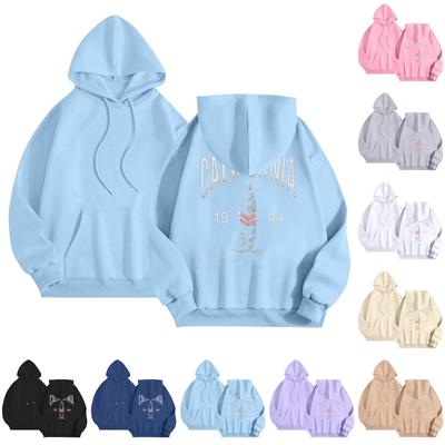 Women's Fashion Long Sleeve Sweatshirt Letter Printed Hooded Drawstring Pullover Oversized Pocket Sweatshirt Top