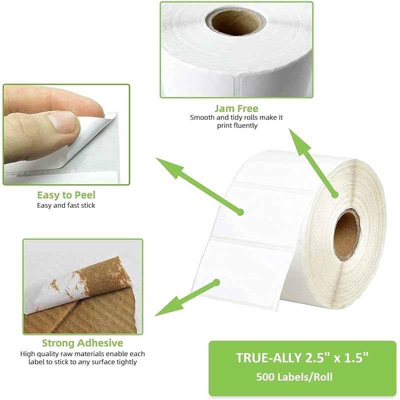 

True-Ally 60X40 Direct Thermal Barcode Label Sticker - 2.5 X 1.5 Inches - 60Mm X 40Mm - 500 Labels Per Roll - White Self 1 Roll Per Pack (500 Labels) белый