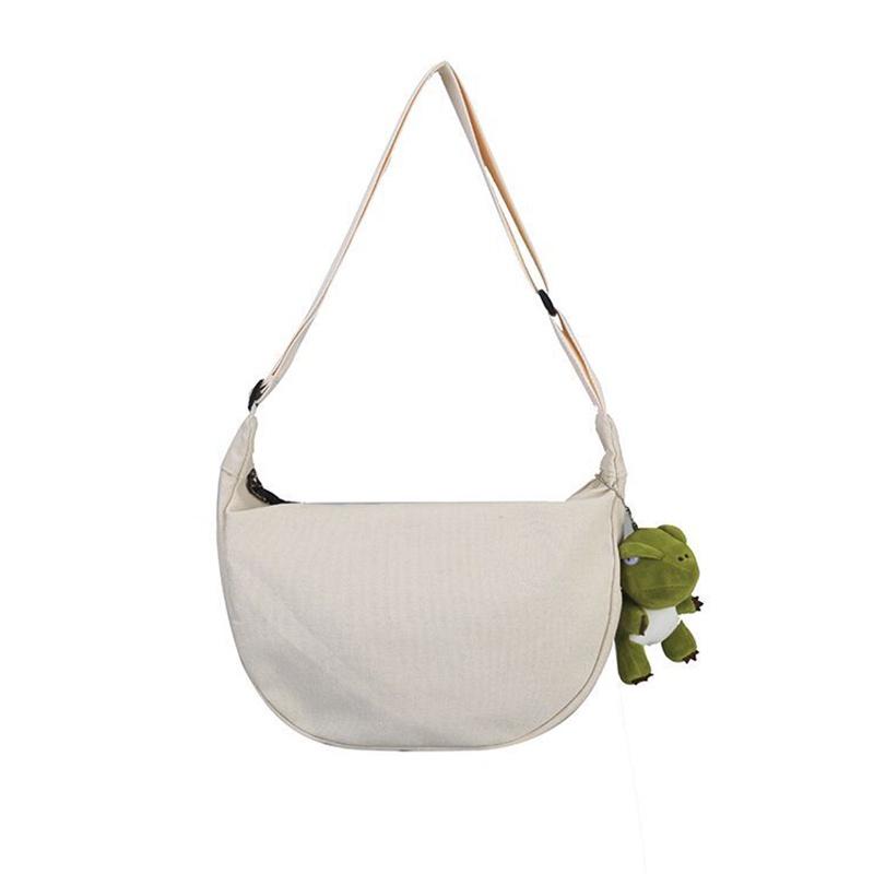 IELGY simple solid color fashion canvas bag double zipper messenger