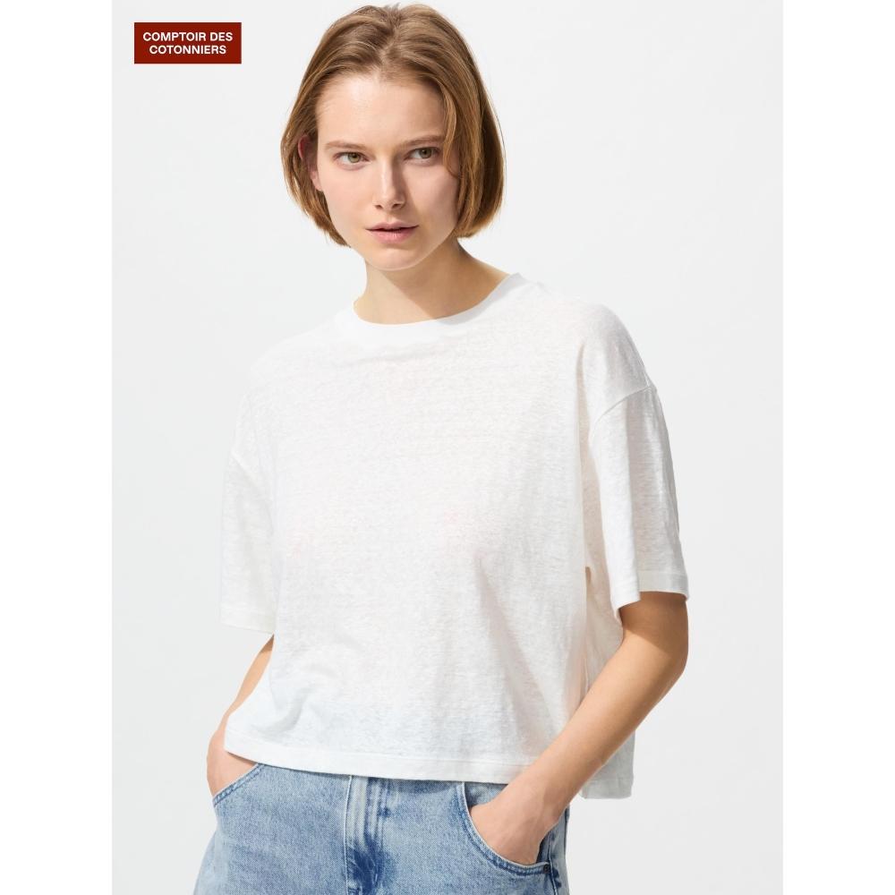 Uniqlo Japan Linen Boxy T 5 minuTe Sleeve