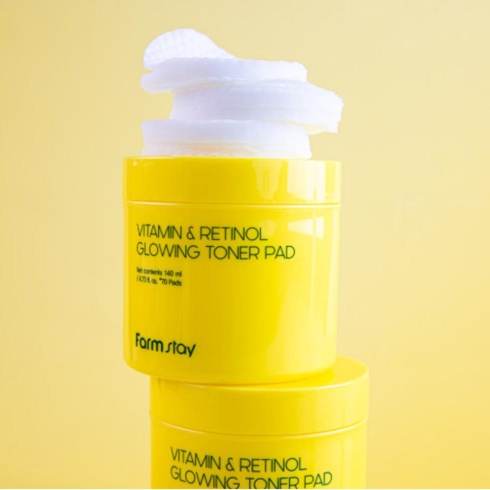 

Farmstay Vitamin & Retinol Glowing Toner Pads Set – 140 Total Pads for Bright, Smooth Skin
