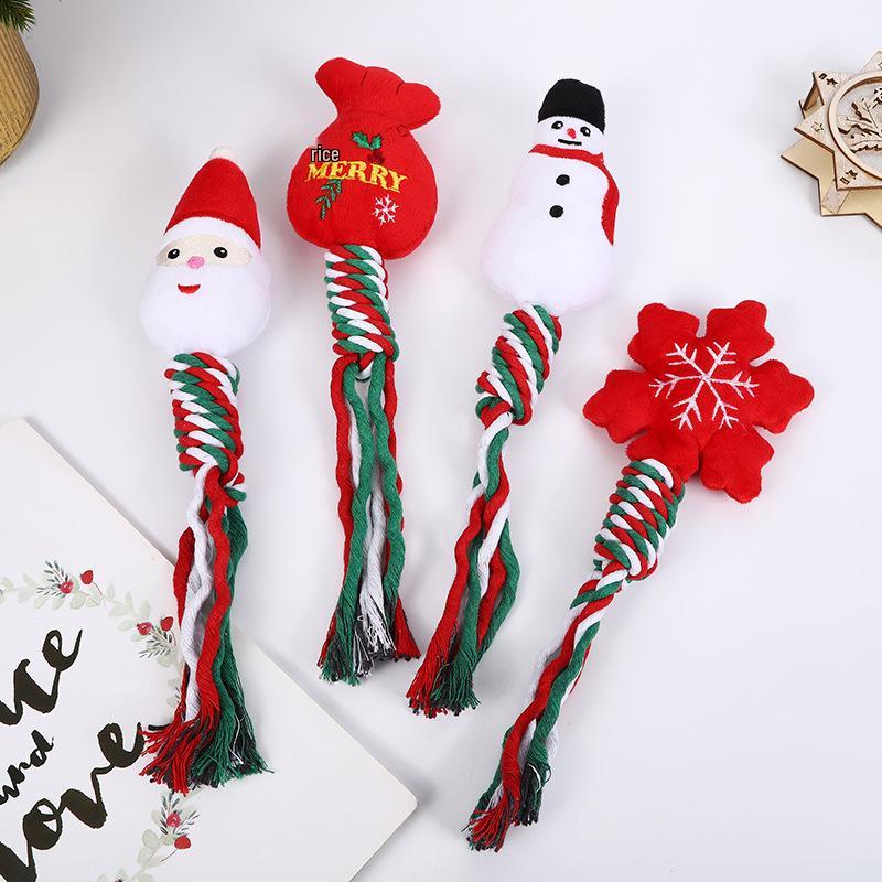 Pet Christmas Dog Teething Toys: Cute Cartoon Cotton Rope for Teeth Cleaning