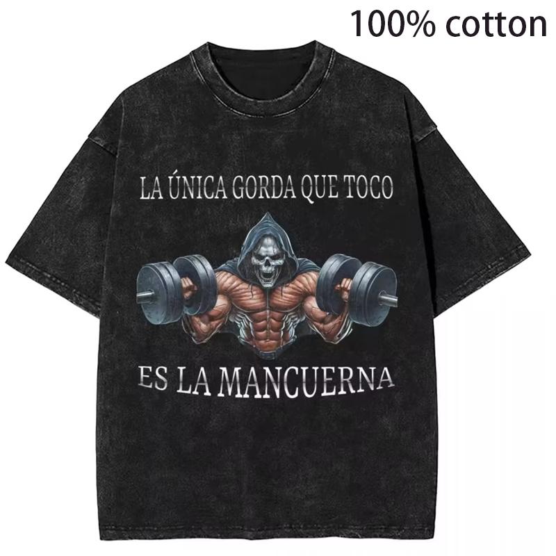 AAAH CULEROS ESO NO ERA CREATINA Funny Skeleton Gym Washed T-Shirt Humorous Skull Vintage Tee Fitness Exercise Halloween costume
