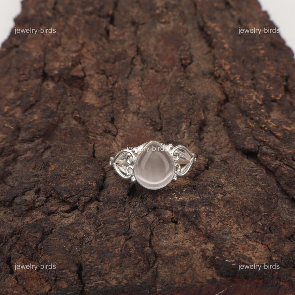 White Selenite Gemstone 925 Silver Daughter Gift Boho Full Eternity Ring Jewelry RR-46-41