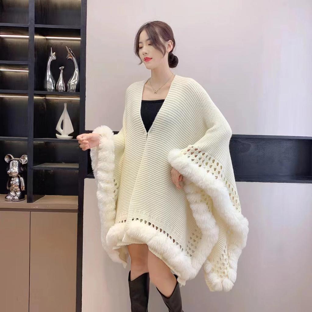 Soft Solid Color Knitted Cape Shawl Super Fairy Sweater Jacket Cape Ethnic Style Female Warmth