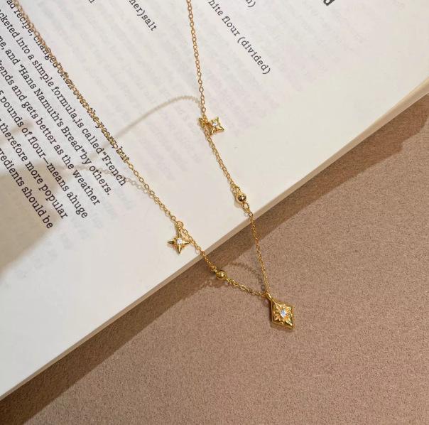 

S925 Sterling Silver Eight-Pointed Star Gold Necklace: Exquisite Fashionable Choker for Women