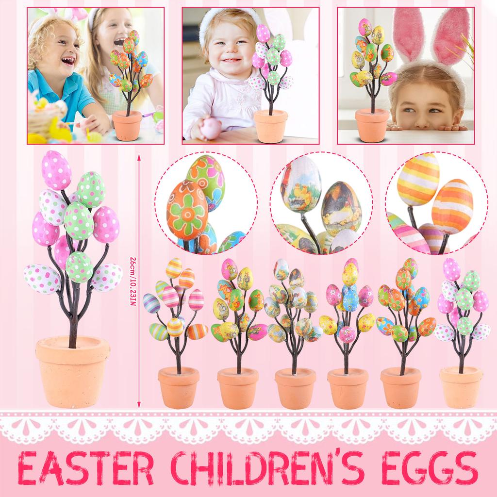 Easter Artificial Egg Planter With Cartoon Easter Egg Prints – Easter Table Decoration